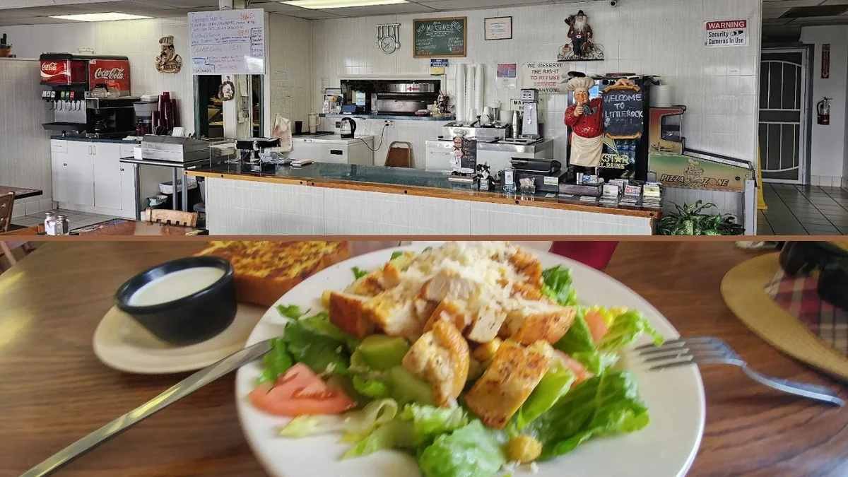 Warm restaurant interior with counter seating.