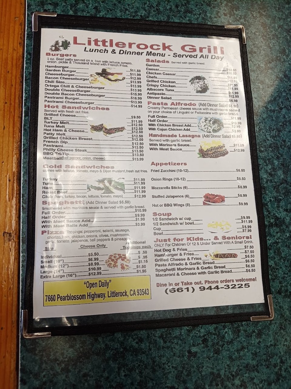 Menu page with breakfast and lunch sections.